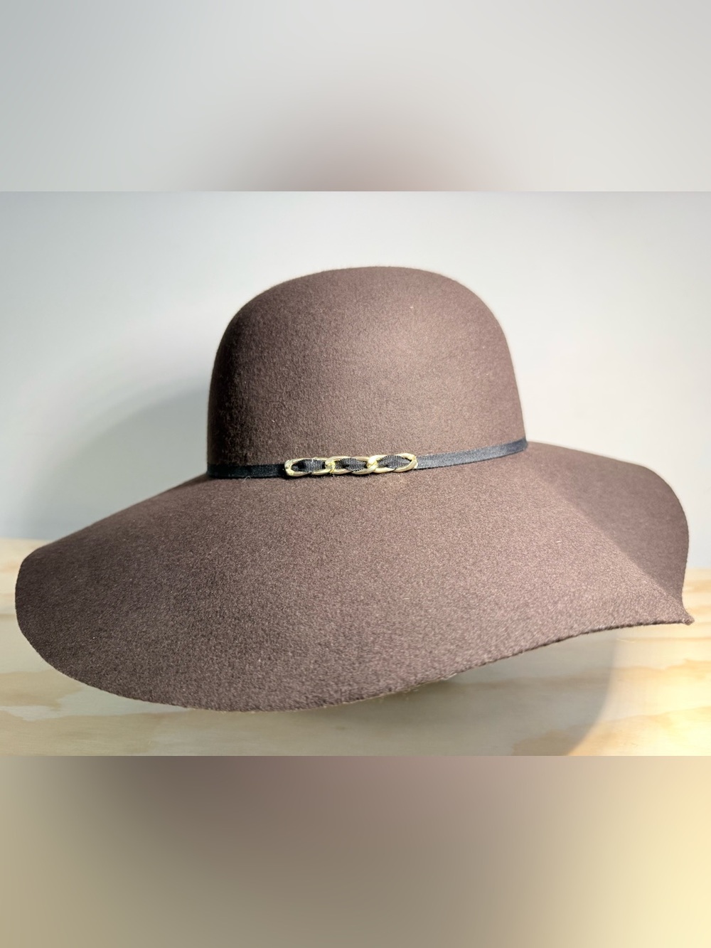 Wool Floppy Hat Wide Brim w/ Gold Accent - Women's brown fall boho